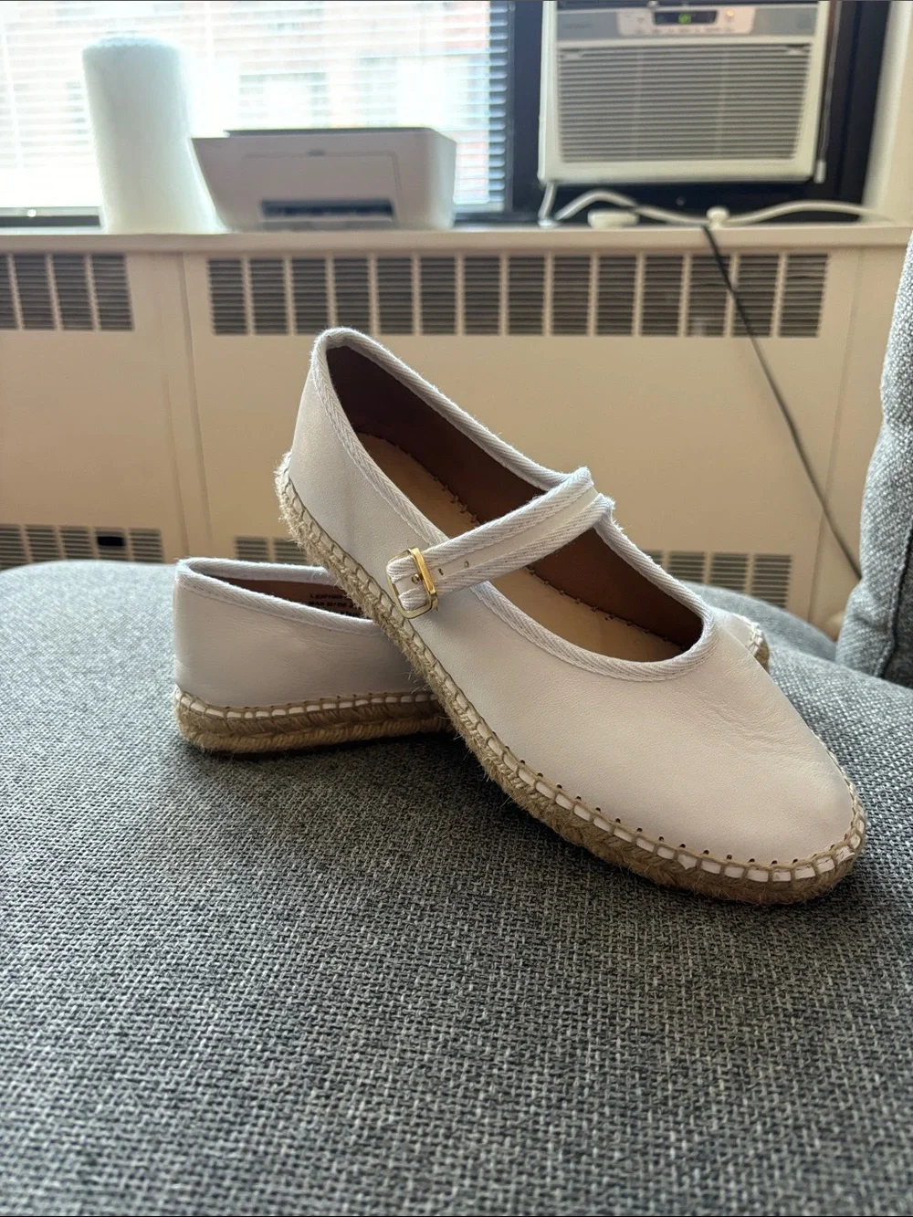 Women's White Espadrille Mary Jane with Buckle Strap